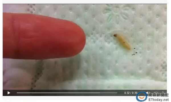 衛生棉中有活生生的蟲,江女以手指當比例尺,蟲的長度約厘米 衛生棉中有活生生的蟲,江女以手指當比例尺,蟲的長度約厘米